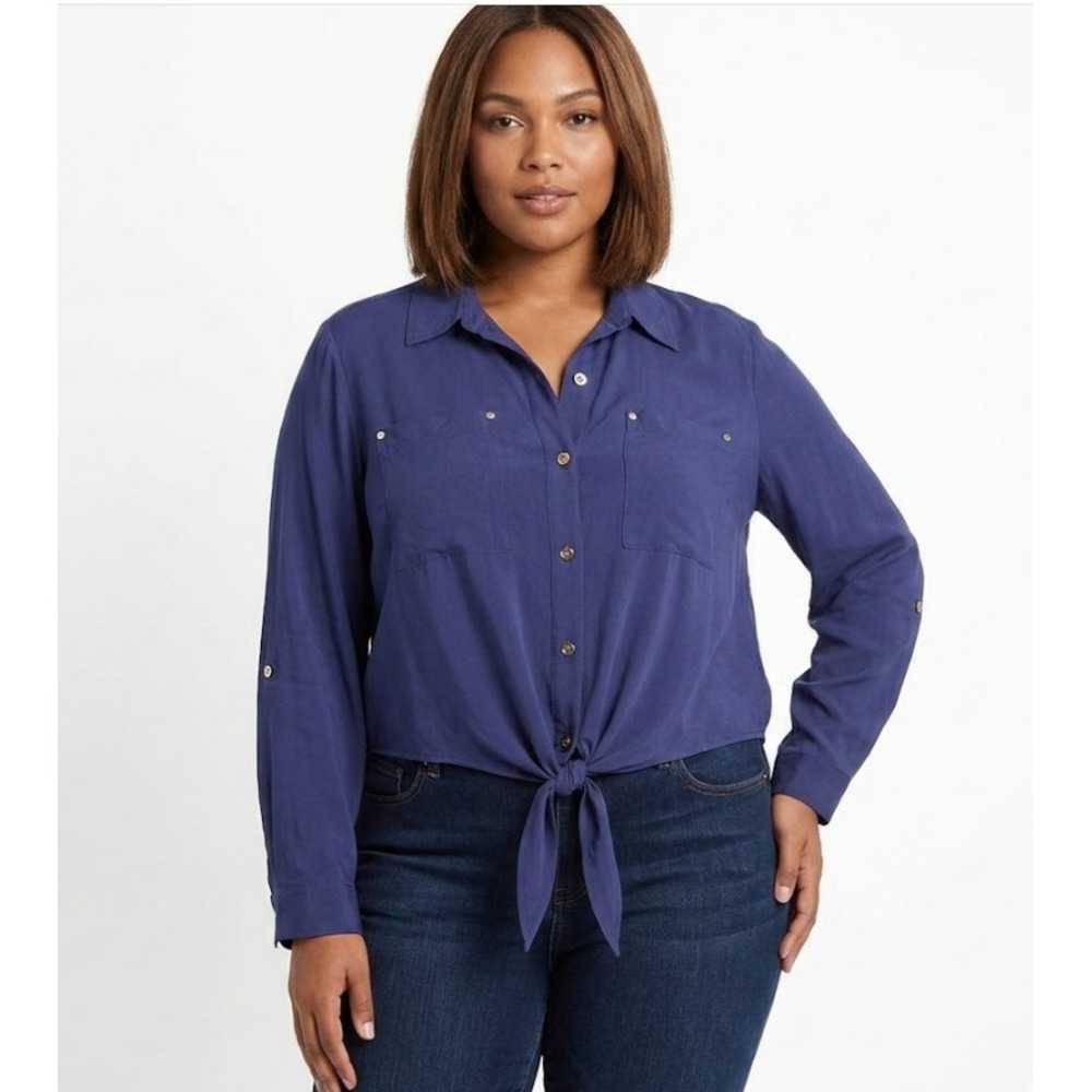 Michael Michael Kors Shirt size XL Tie Front Ultra Soft High Low Button Down